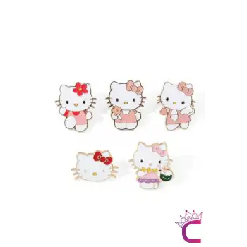 5li Hello Kitty Tasarım Rozet Pin Broş Seti - Hediyelik Çocuk Aksesuar Arkadaşa Çanta Yaka İğnesi