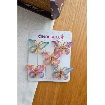 5li Mor Pembe Mavi Degrade Silikon Dolgu Kanatlı Kelebek Toka Seti - Kelebekli Mini Pens Saç Tokası