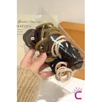 50li Günlük Kullanım Dayanıklı Kadın Lastik Toka Seti 4cm - Kahve Tonlu Yumuşak Lastikli Saç Tokası