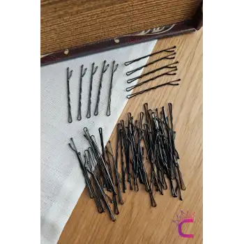 50li Siyah Renk Tel Toka 5cm - Yumuşak Uçlu Acıtmaz Kadın Tel Saç Tokası