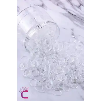 500lü Çantalı İnce Küçük Şeffaf Lastik Toka - Beyaz Şeffaf Perma Saç Lastiği Örgü Tokası