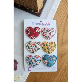 6lı Çiçekli Kalpli Saçsız Bebek Tokası - Hediyelik Kız Bebek Az Saçlı Yenidoğan Çıtçıtlı Toka Seti