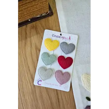 6lı Kalpli Saçsız Bebek Tokası 3.5 cm - Az Saçlı Kız Bebek Toka Seti Çıtçıtlı Yenidoğan Tokası