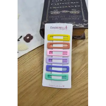 6lı Mat Soft Renkli Dikdörtgen Model Çıtçıt Toka Seti - Kız Çocuk Çıtçıtlı Yan Saç Tokası