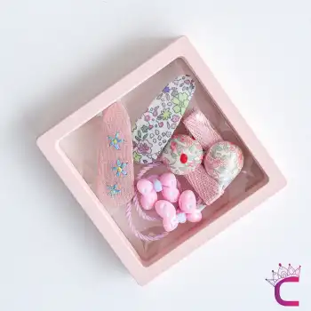 6lı Özel Hediyelik Kutulu Bebek Toka Seti Pembe - Kız Çocuk Lastik Fiyonk Mantar Çiçekli Saç Tokası