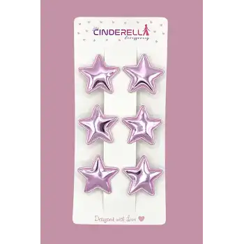 6lı Parlak PU Deri Yıldız Pens Saç Tokası Seti Pembe - Renkli Yıldızlı Toka Çocuk Saç Süsü Aksesuar