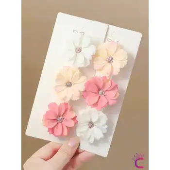 6lı Soft Papatya Çiçekli Saç Tokası - Beyaz Pembe Renkli Saç Süsü Klipsli Pens Toka Seti