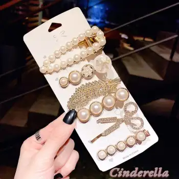 6lı Yeni Trend Moda İncili ve Taşlı Büyük Klips Çıtçıt Pens Toka Seti