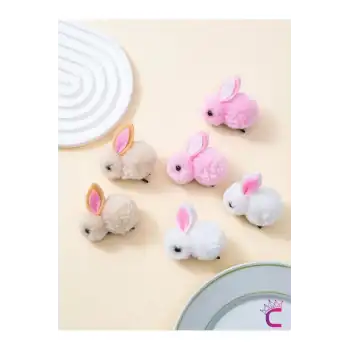 6lı Beyaz Pembe Bej Tavşanlı Yumuşak Astarlı Pens Toka Seti - Kız Bebek Çocuk Klipsli Saç Tokası