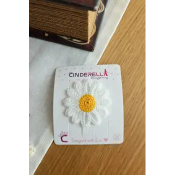 Papatya Çiçekli Örgü El Yapımı Saçsız Bebek Tokası 5cm - Yenidoğan Çıtçıtlı Az Saçlı Bebek Tokası