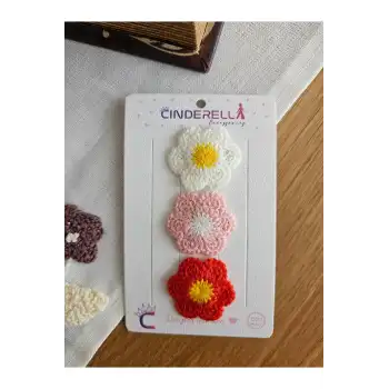 3lü Renkli Çiçekli Örgü El Yapımı Saçsız Bebek Tokası 3.5cm - Yenidoğan Az Saçlı Klipsli Toka Seti