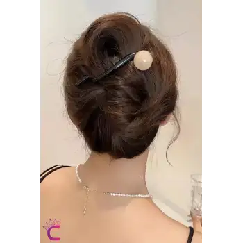 Vintage Retro Şık Siyah Renkli İncili Kıstırmalı Saç Tokası 11cm - Topuz Tokası Klipsli Toka