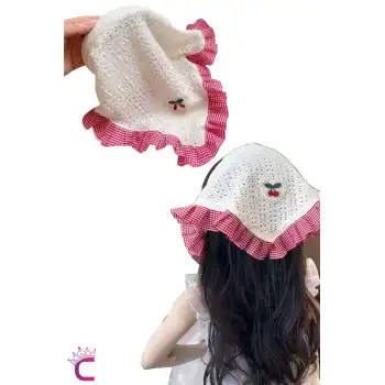 Kız Çocuk Genç Kadın Bohem Kirazlı Pötikareli Taç Saç Bandı Toka - Desenli Saç Bandanası Eşarp Taç