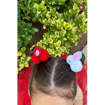 2li Kırmızı Beyaz Tavşanlı Lastikli Toka Seti - 23 Nisan 29 Ekim Cumhuriyet Bayramı Saç Tokası