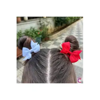 4lü Kırmızı Beyaz Kurdeleli Fiyonklu Lastikli Çocuk Toka 5 cm - 23 Nisan 29 Ekim Bayramı Saç Tokası