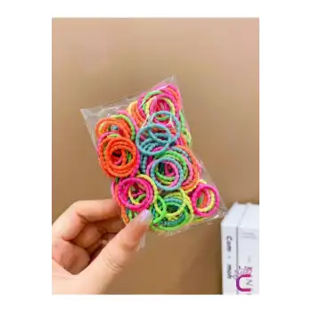 100lü Tırtıklı Yumuşak Acıtmaz Renkli Bebek Lastik Toka Seti - Çocuk Esnek Lastikli Örgü Saç Tokası