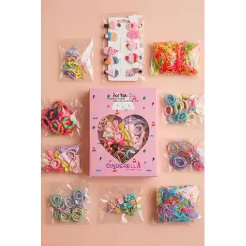 895 Parça Hediyelik Kutulu Kız Çocuk Toka Seti - Unicorn Fiyonk Yıldız Çıtçıtlı Bebek Saç Tokası