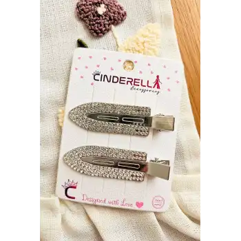 2li Zirkon Taş İşlemeli Şık Hediyelik İz Yapmayan Pens Klipsli Saç Makyaj Tokası 6cm Gümüş Metal