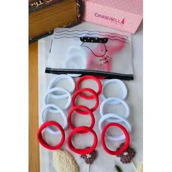 25li Dayanıklı Yumuşak Kırmızı Beyaz Lastik Toka 4.5cm- 23 Nisan 29 Ekim Konsept Bayramı Saç Tokası