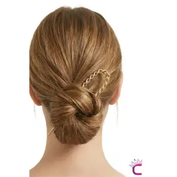Twist Model French Pin Kadın Gold Metal Topuz Tokası 12.5cm - Modern Çubuk Toka Saç Topuz Çubuğu