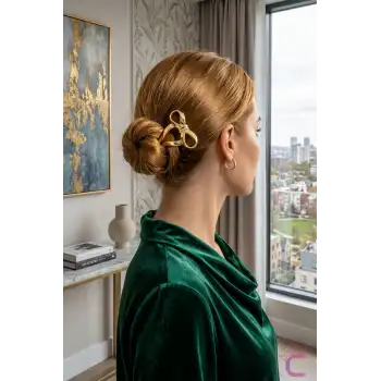 Fiyonk Kurdele Tasarım Kadın Metal Topuz Tokası Gold 12cm - Şık Günlük U Çubuk Toka Saç Çubuğu