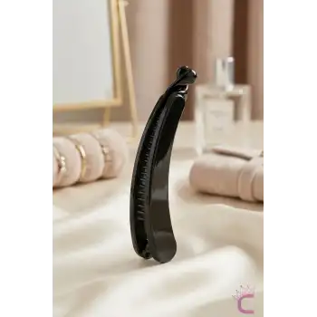 Siyah Renk Minimalist Muz Toka 12cm - Pratik At Kuyruğu Toplama Kıstırmalı Klipsli Saç Topuz Tokası