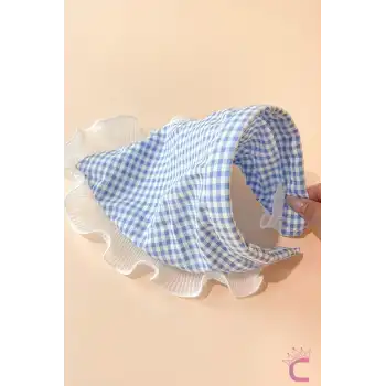 Mavi Beyaz Pötikare Fırfırlı Bohem Taçlı Bandana - Çocuk Kadın Saç Bandı Toka Üçgen Saç Bandanası