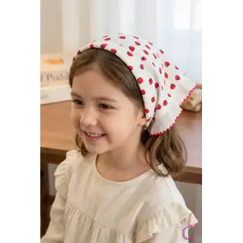 Kız Çocuk Genç Kadın Bohem Çilekli Pötikareli Taç Saç Bandı Toka - Desenli Saç Bandanası Eşarp Taç