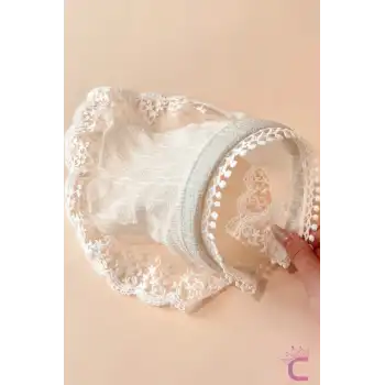 Kadın Beyaz Dantelli Tül Taç Bandana Vintage Saç Bandı Toka - Japon Kore Üçgen Taçlı Saç Bandanası