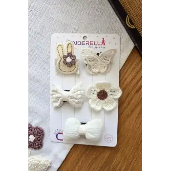 5li Özel Seri Tavşanlı Kelebekli Çiçekli Örgü Fiyonk Saçsız Bebek Tokası Yenidoğan Çıtçıt Toka Seti