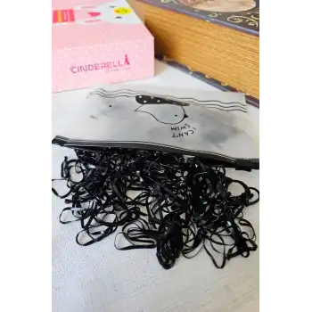 300lü Çantalı Siyah İnce Kalın Esnek Lastikli Toka Seti - Lastik Saç Tokası Örgü Lastiği