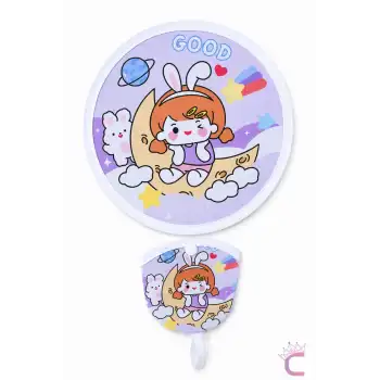 Tatlı Prenses Desenli Kız Çocuk Katlanabilir Çıtçıt Çantalı Yuvarlak Mini Kore El Yelpazesi 20cm