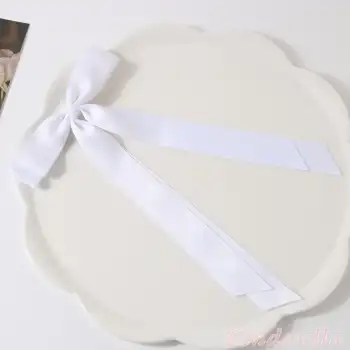 Beyaz Çift Kuyruklu Fiyon Model Pens Toka - Kurdele Fiyonklu Klipsli Pens Saç Tokası