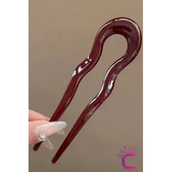 Bordo Geometrik Tasarım Asetat Kadın Saç Topuz Tokası 12.5 cm - Çubuk Toka Saç Çubuğu Aksesuar