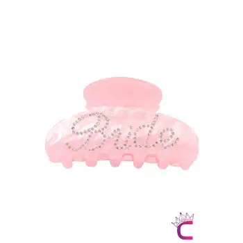Bride Yazılı Taşlı Asetat Kemik Kadın Pembe Mandal Toka 10cm - Hediyelik Gelin Düğün Nişan Aksesuar