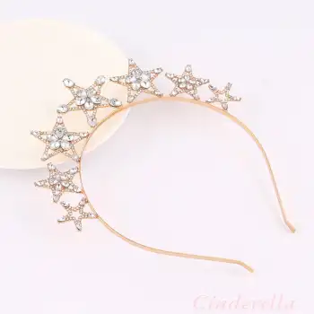 Büyük Yıldızlı Kristal Taşlı Taç Gold Renk - Parti Doğum Günü Düğün Çekimi Yılbaşı Tacı