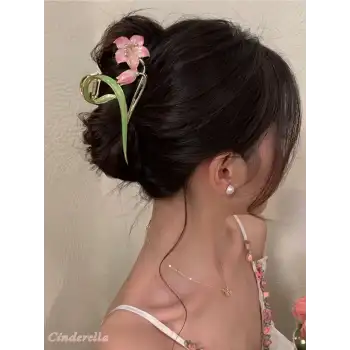 Çiçek ve Yaprak Tasarım İncili Metal Mandal Toka Gold - Zarif Kadın Mandallı Saç Topuz Tokası