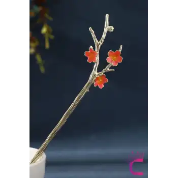 Dal Tasarım Mercan Turuncu Japon Topuz Çubuğu 18cm - Kadın Metal Saç Topuz Tokası Çubuk Toka