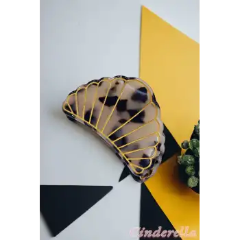 Deniz Kabuğu İstiridye Lüks Kemik Mandal Toka - Gold Detaylı Modern Sıkı Saç Tokası