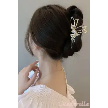 Fairy Tale Peri Kızı Model Taşlı Metal Mandal Toka Gold Renk - Trend Lüks Mandal Saç Tokası