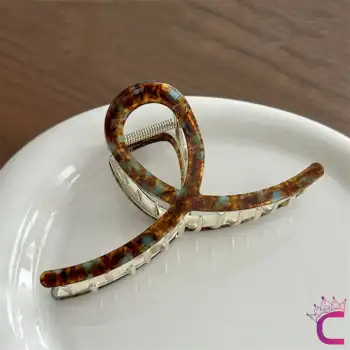 Fiyonk Hologram Leopar Desen Model Asetat Kemik Mandal Toka 11.5cm - Kadın Mandallı Saç Topuz Tokası