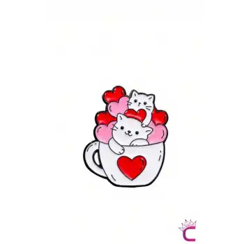 Full of Love Sevimli Kalpli Kedi Pin Broş - Hediyelik Aşk Sevgili Arkadaş Çanta Şapka Süsü Rozeti