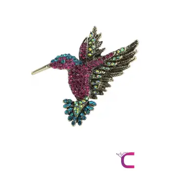 HummingBird Tasarım Kadın Zirkon Taşlı Kuş Broş - Hediyelik Arkadaşa Sevgili Eşe Anneye Yaka İğnesi