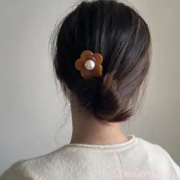 İncili Bakır Kızılı Model France-Handmade Lüks Kemik Topuz Tokası - Çubuk Saç Topuz Tokası