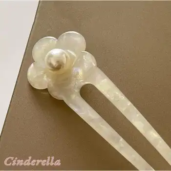 İncili Beyaz Model France-Handmade Lüks Kemik Topuz Tokası - Çubuk Saç Topuz Tokası