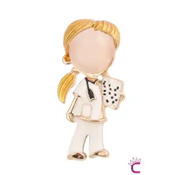 Kadın Doktor Broş - Hediyelik Takı Aksesuar Charm Çanta Süsü Ceket Yaka İğnesi Rozeti Meslek Broşu