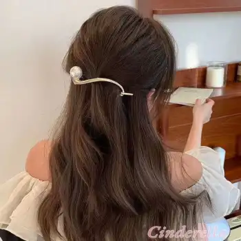 Kadın İnci Taşlı Gold Klips Toka - Lüks Yeni Sezon Kıstırmalı Topuz Saç Tokası