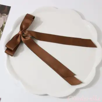 Kahverengi Çift Kuyruklu Fiyon Model Pens Toka - Kurdele Fiyonklu Klipsli Pens Saç Tokası