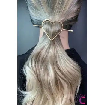 Kalp Tasarım Gold Metal Topuz Tokası - Kadın Aksesuar Kalpli Topuz Çubuk Toka Saç Çubuğu