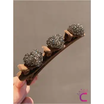 Kalpli Saç Bükücü Kadife Dokulu Yan Saç Tokası Kahverengi - Mini Taşlı Klips Pens Toka Saç Aksesuarı